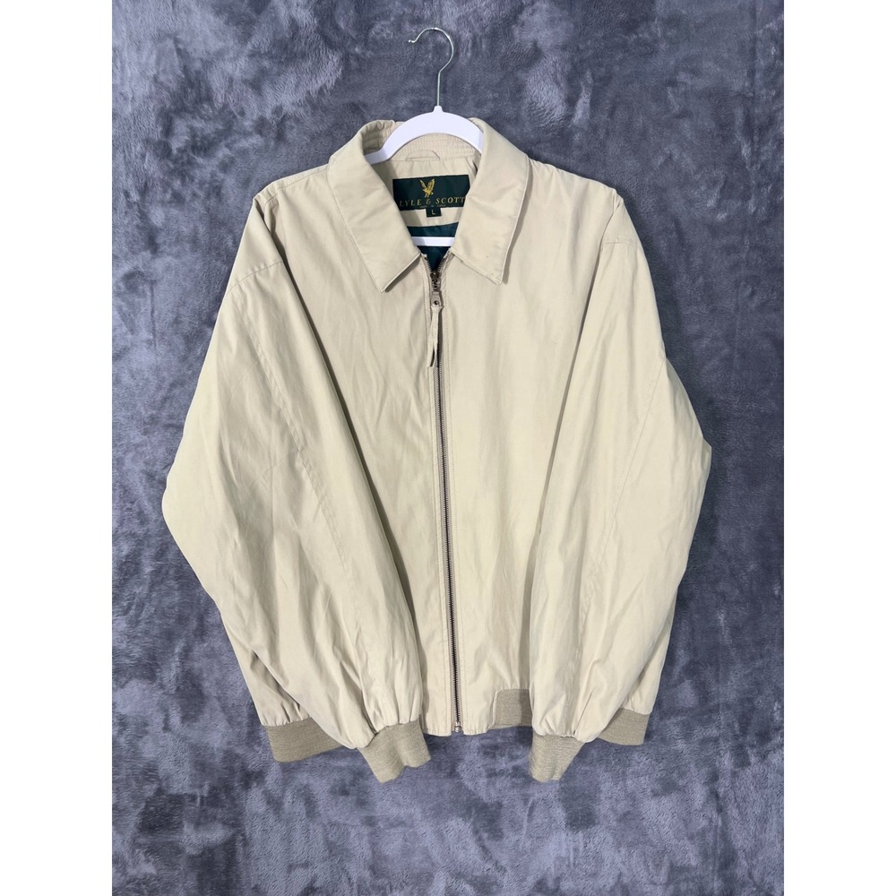 Lyle & Scott Mens Harrington Jacket Tan Beige Full Zip Size Large Vintage Korea